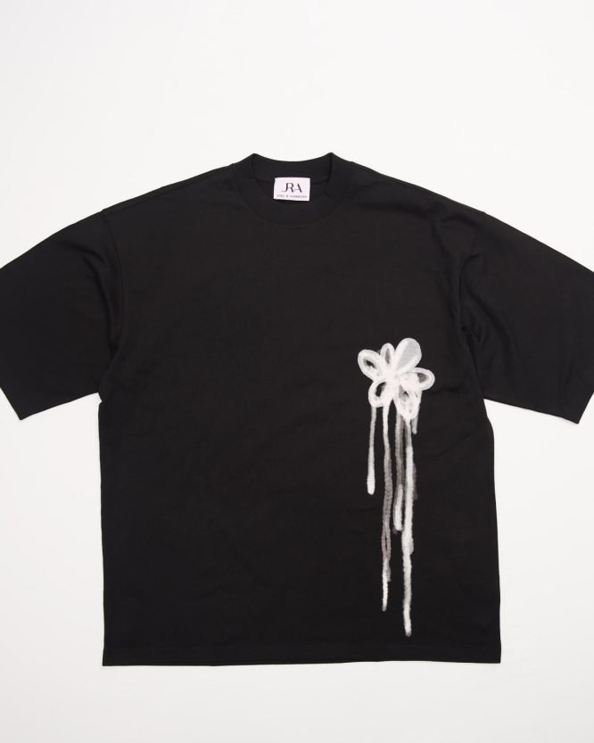 JA Black Tee With Floral Paint