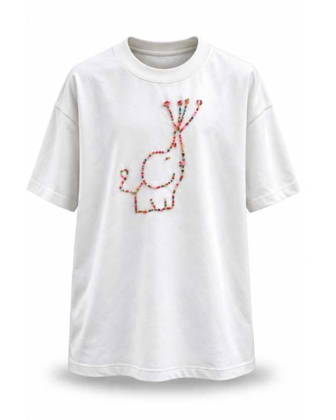 HAPPY TEE WITH BEADED ELEPHANT
