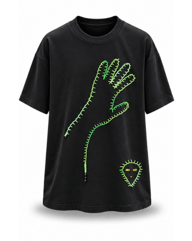 HAPPY TEE GREEN  HAND THREAD STITCH