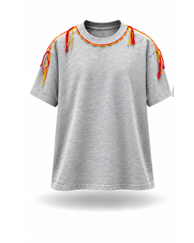 HAPPY TEE WITH SHOULDER DRIP THREAD